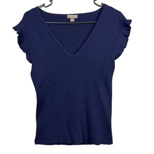Point Sur Women's Ribbed Sweater Wool Blend Flutter Sleeve Size S Flattering Cut